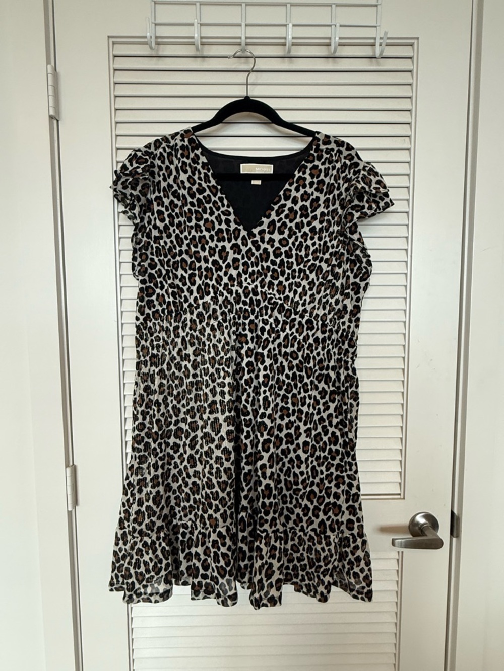 Michael Kors Leopard Print V-Neck Midi Dress - Brown/Black/Cream